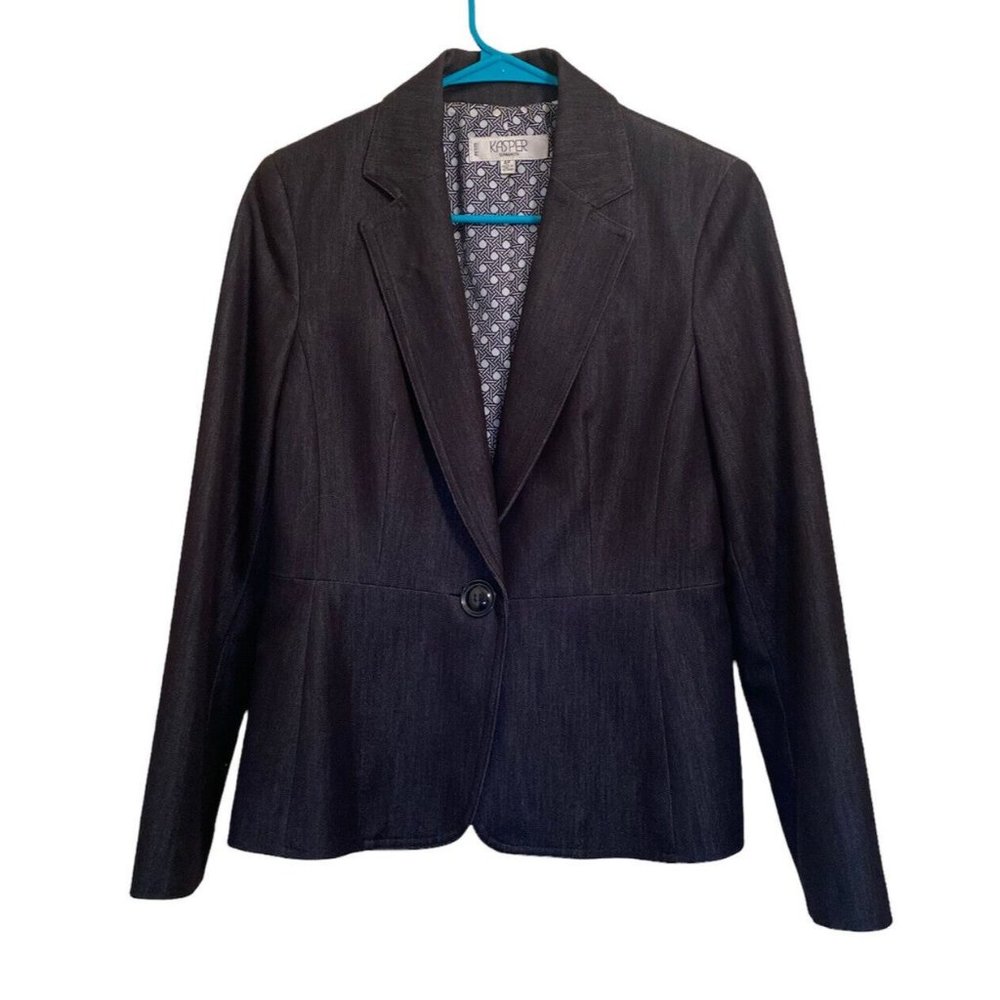 Kasper Petite Blazer 4P Charcoal One-Button Career Blazer Peplum